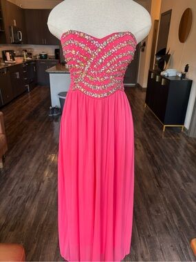 Strapless Beaded Coral Pink Dress with Sweetheart Neckline